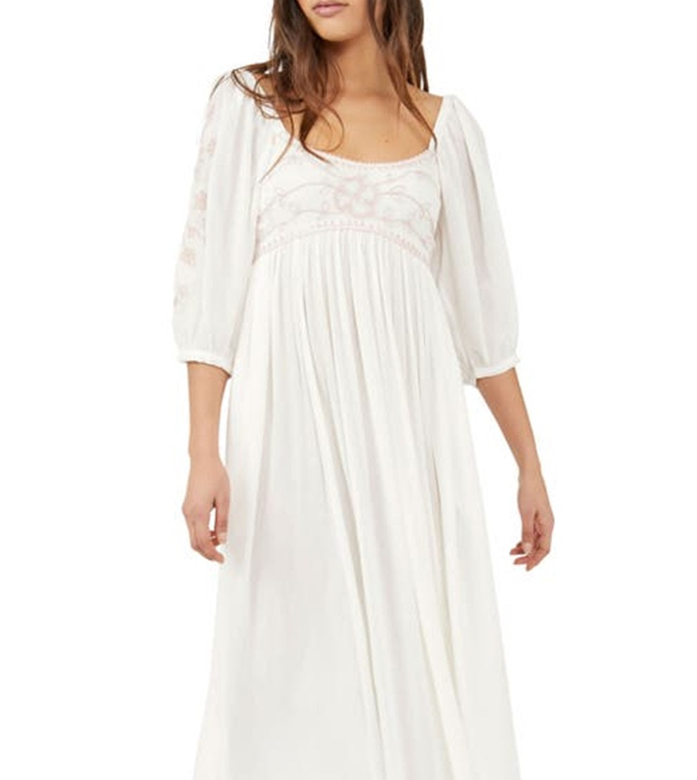Vestido longo Wedgewood feminino Free People, branco, tamanho médio