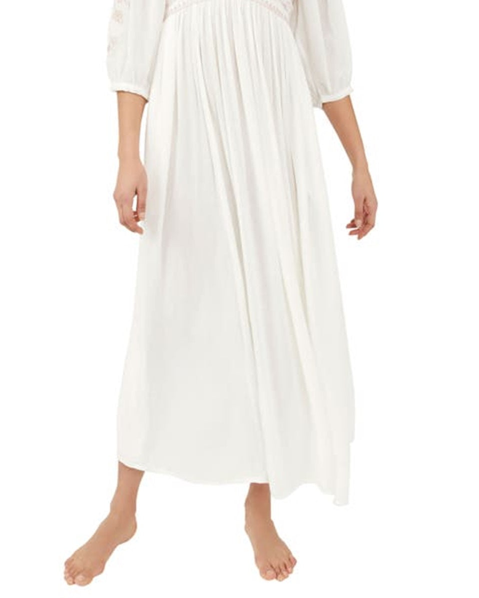 Vestido longo Wedgewood feminino Free People, branco, tamanho médio