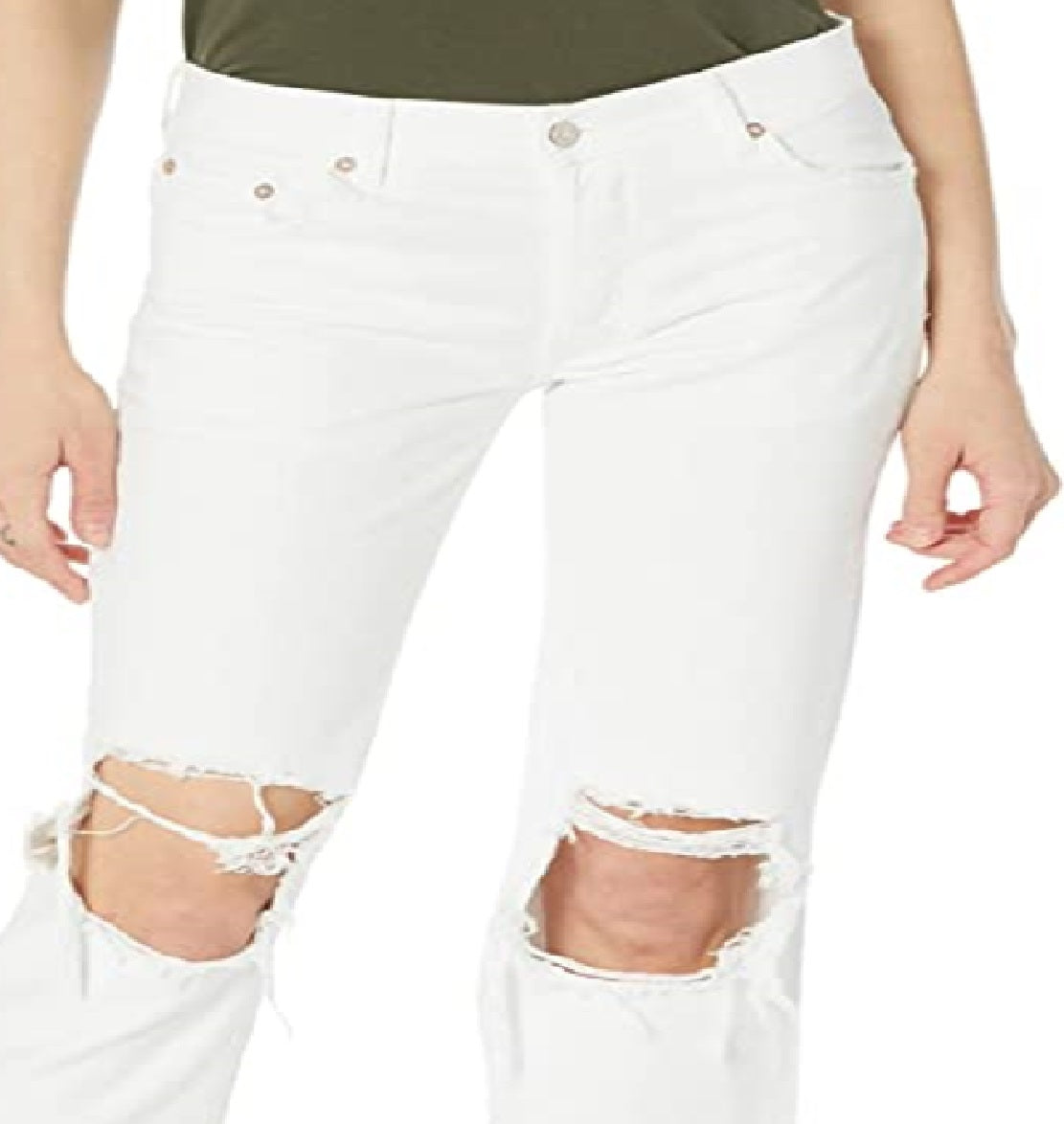 Calça feminina Maggie cintura média perna reta branca tamanho 26