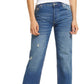 Calça jeans feminina Maggie com perna reta e tornozelo rasgado, azul, tamanho 28