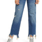 Calça jeans feminina Maggie com perna reta e tornozelo rasgado, azul, tamanho 28