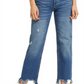 Calça jeans feminina Maggie com perna reta e tornozelo rasgado, azul, tamanho 30