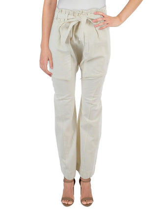Calça feminina Sky Rider com perna reta Paperbag, branca, tamanho grande