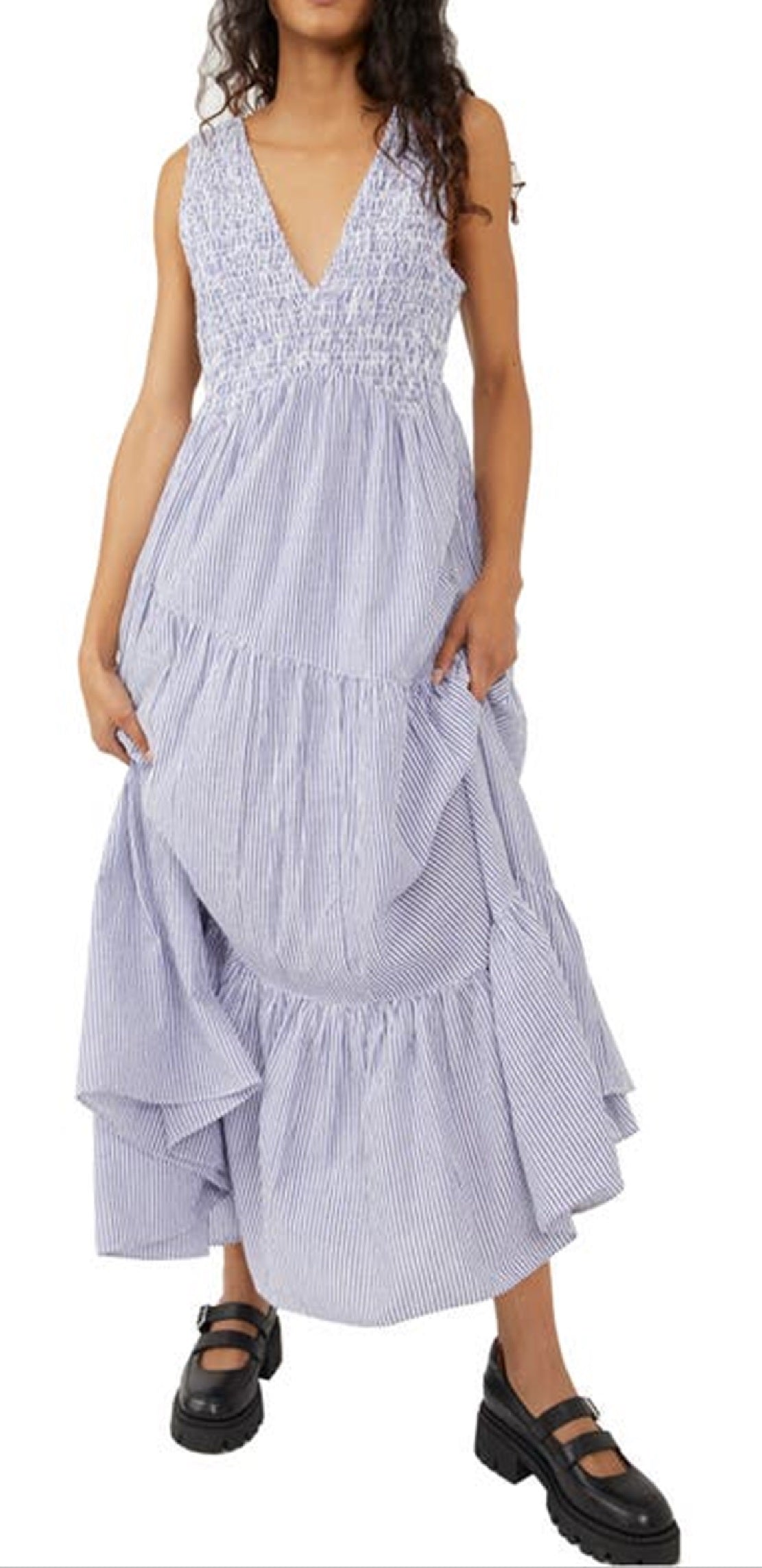 Vestido longo sem mangas com babados e camadas Free People para mulheres, tamanho X-S