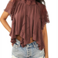 Blusa Savannah XS da Free People em Lava Chocolate com Bainha em Lenço