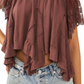 Blusa Savannah XS da Free People em Lava Chocolate com Bainha em Lenço