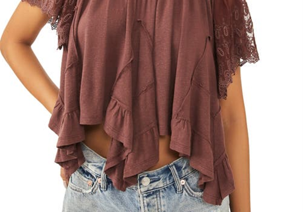 Blusa Savannah XS da Free People em Lava Chocolate com Bainha em Lenço