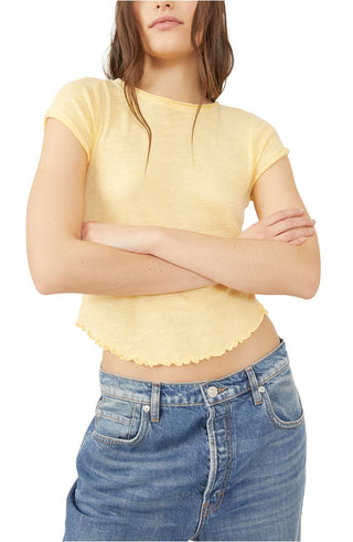 Camiseta feminina Be My Baby de algodão da Free People, amarela, tamanho P
