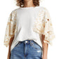 Camiseta feminina Free People Angel Bordada Manga Flutter Algodão Branca Tamanho P