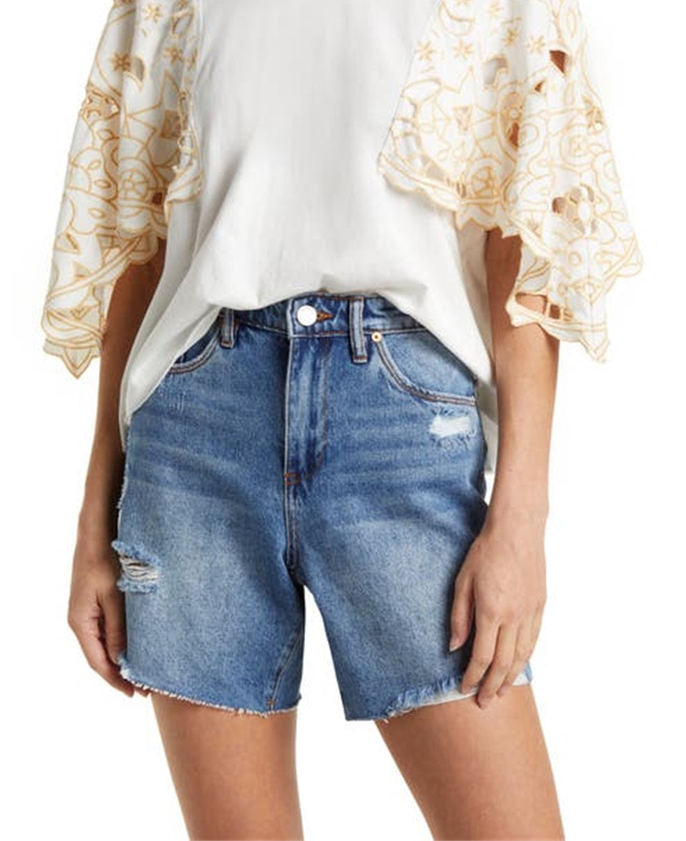 Camiseta feminina Free People Angel Bordada Manga Flutter Algodão Branca Tamanho P