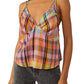 Top curto de algodão xadrez feminino Free People, rosa, tamanho grande