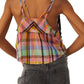 Top curto de algodão xadrez feminino Free People, rosa, tamanho grande