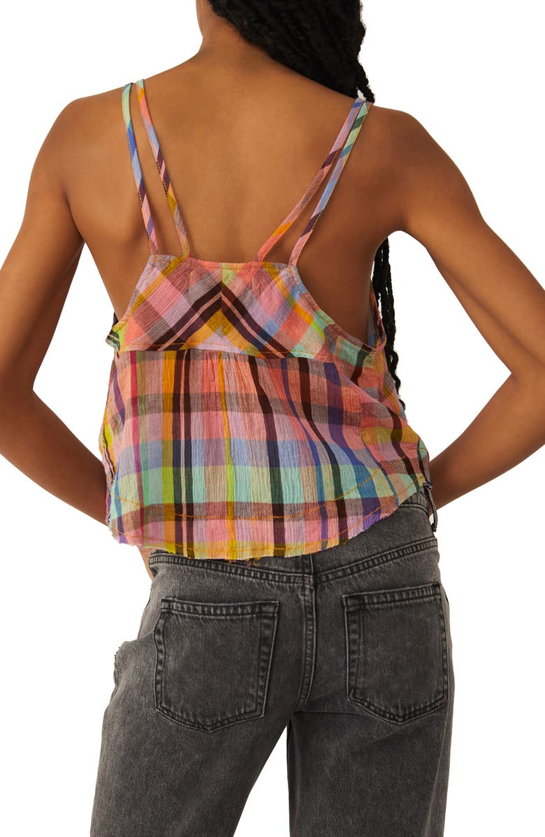 Top curto de algodão xadrez feminino Free People, rosa, tamanho grande