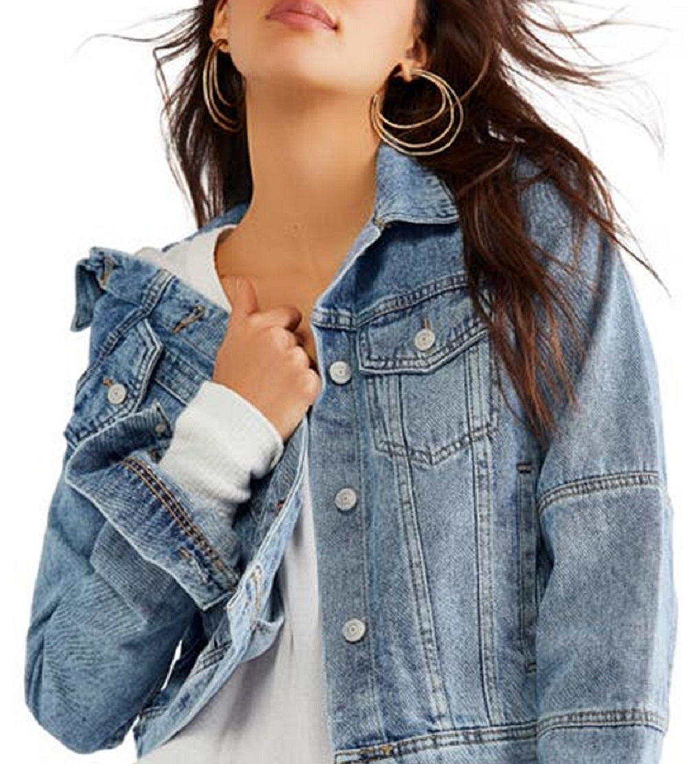 Jaqueta Trucker Jeans Crop Rumors Feminina da Free People Azul Tamanho X-S