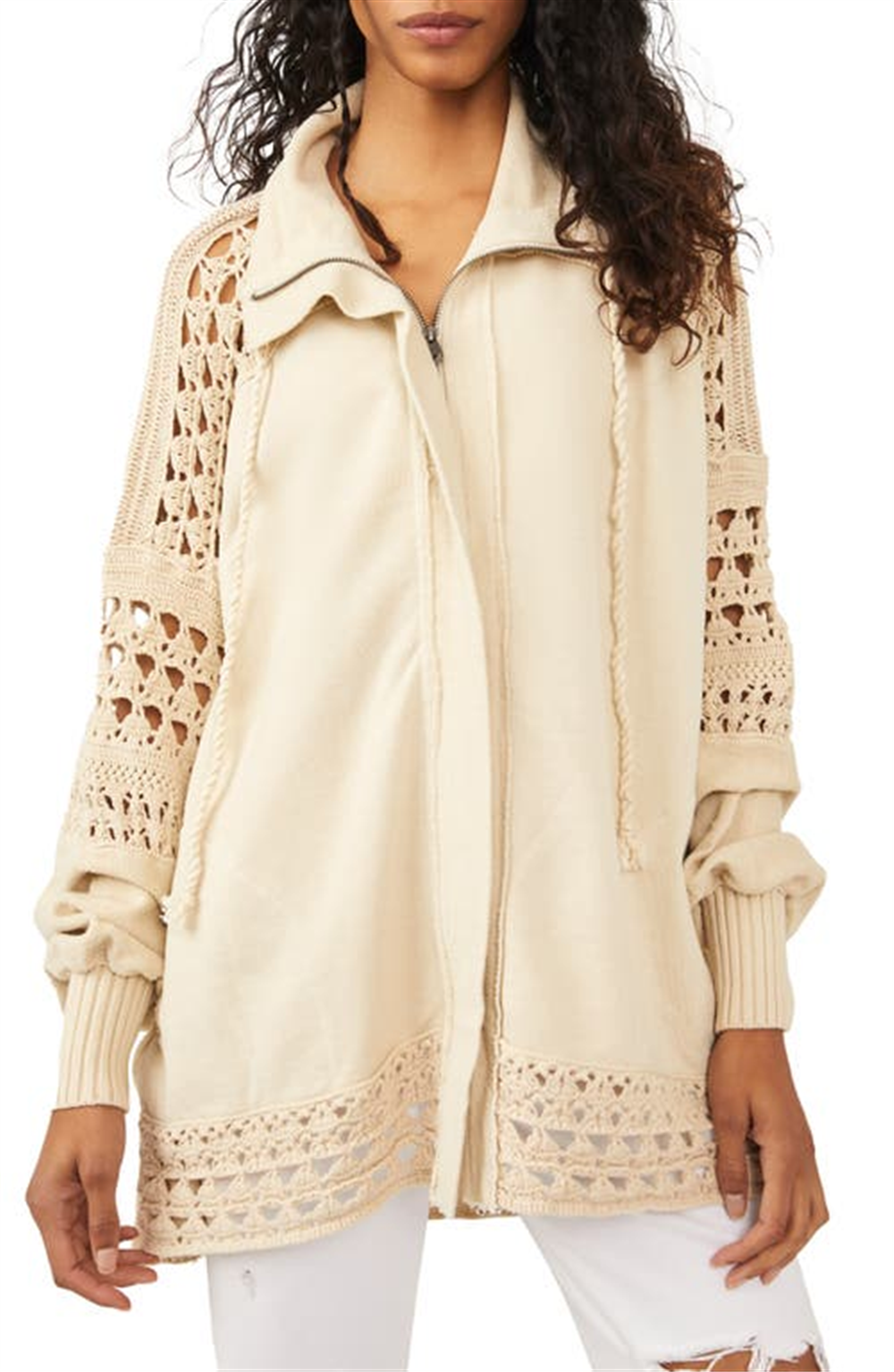 Cardigan de algodão com zíper Dune Bug feminino Free People, branco, tamanho grande