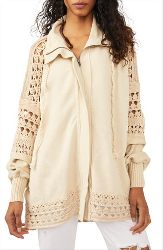 Cardigan de algodão com zíper Dune Bug feminino Free People, branco, tamanho grande