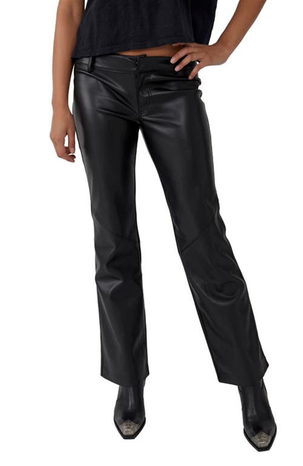 Calças de couro sintético Love Language para mulheres Free People, pretas, tamanho 2