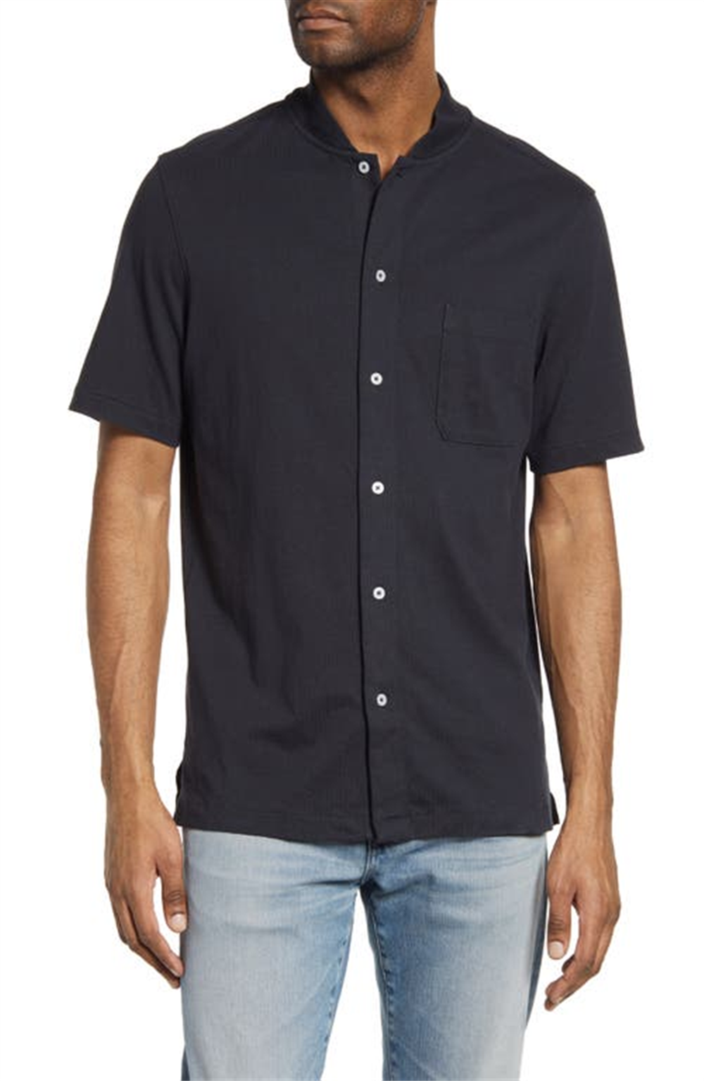 Camisa de malha de algodão preta com botões, tamanho grande, da marca Good Man
