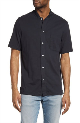 Camisa de malha de algodão preta com botões, tamanho grande, da marca Good Man