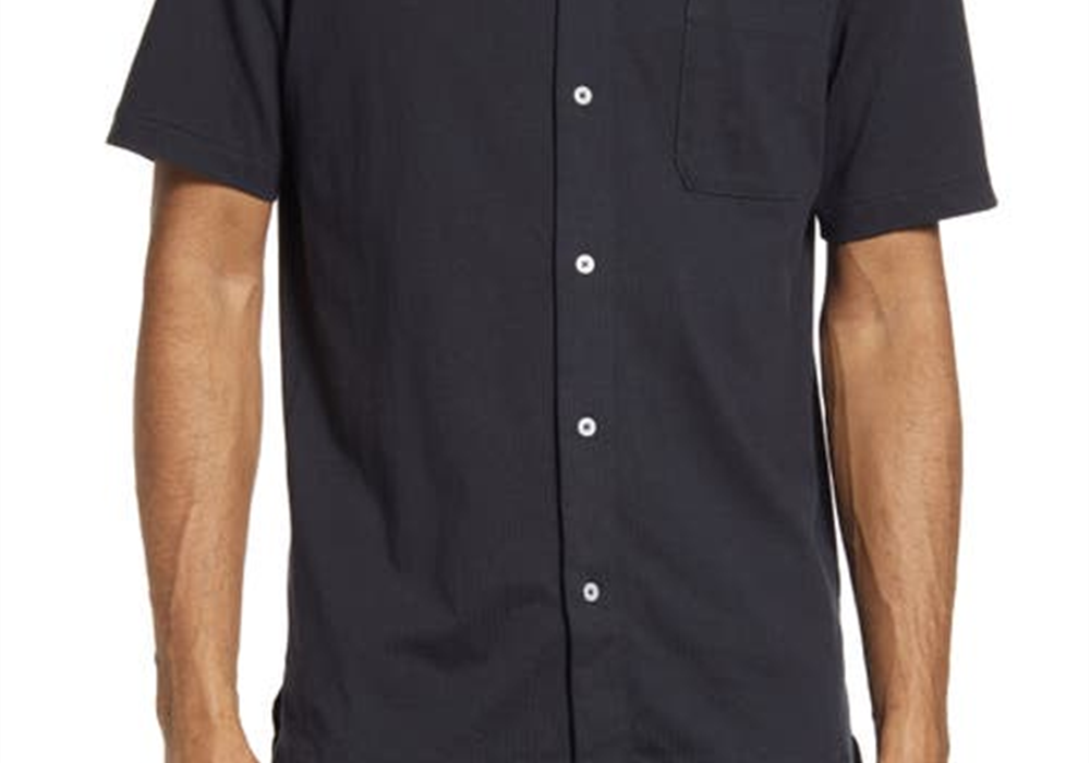 Camisa de malha de algodão preta com botões, tamanho grande, da marca Good Man