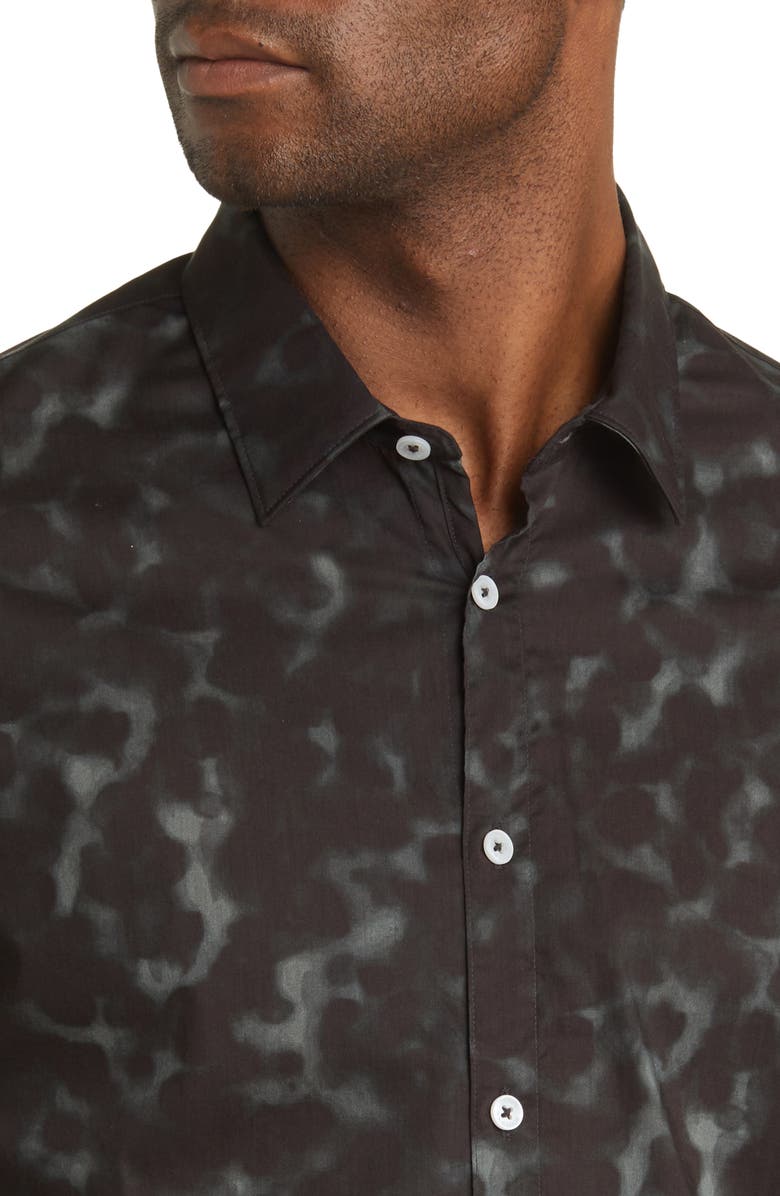 Camisa elástica masculina Good Man Brand On-Point com botões, estampa floral toscana preta, tamanho extragrande