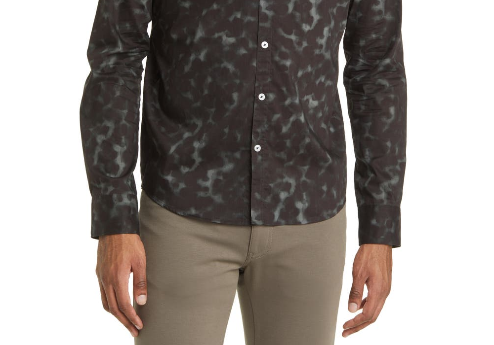 Camisa elástica masculina Good Man Brand On-Point com botões, estampa floral toscana preta, tamanho extragrande