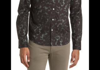 Camisa elástica masculina Good Man Brand On-Point com botões, estampa floral toscana preta, tamanho extragrande