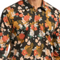 Camisa elástica masculina Good Man Brand On-Point com botões, estampa floral toscana preta, tamanho extragrande