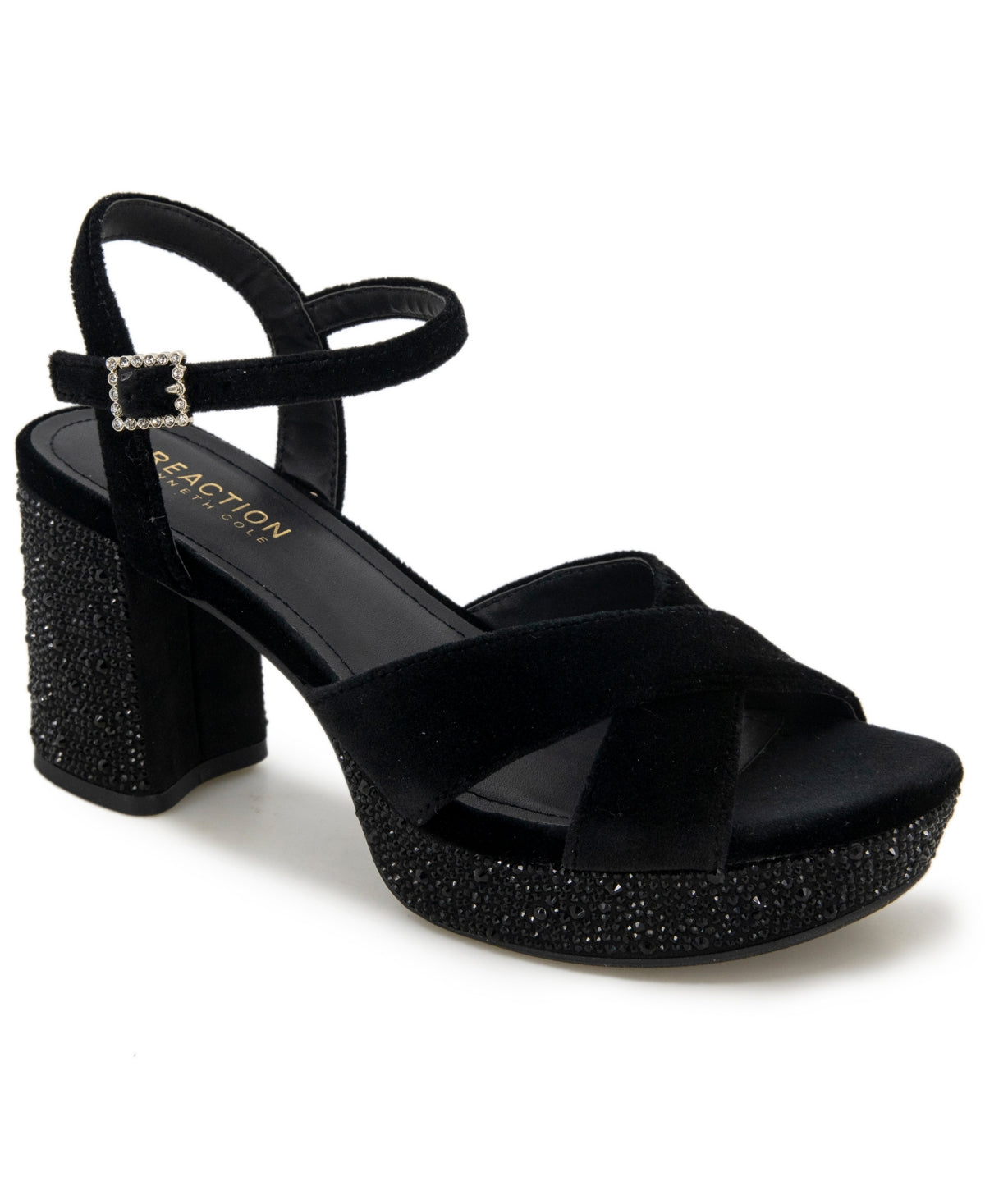 Sandálias femininas Kenneth Cole Reaction Reeva Criss Cross Platform, pretas, tamanho 9,5