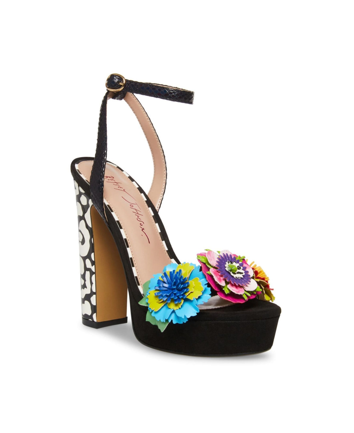 Sandálias femininas Milana Floral Betsey Johnson, pretas, tamanho 8 M