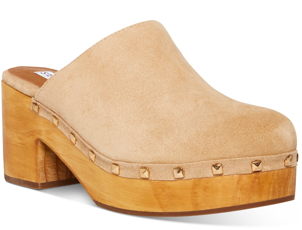 Tamancos femininos Steve Madden com plataforma cravejada e strass, marrom, tamanho 9 M