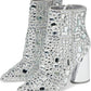 Steve Madden Vayle Feminino com Strass, Salto Carretel, Bico Fino, Botas de Cano Curto, Prateadas, Tamanho 7 M