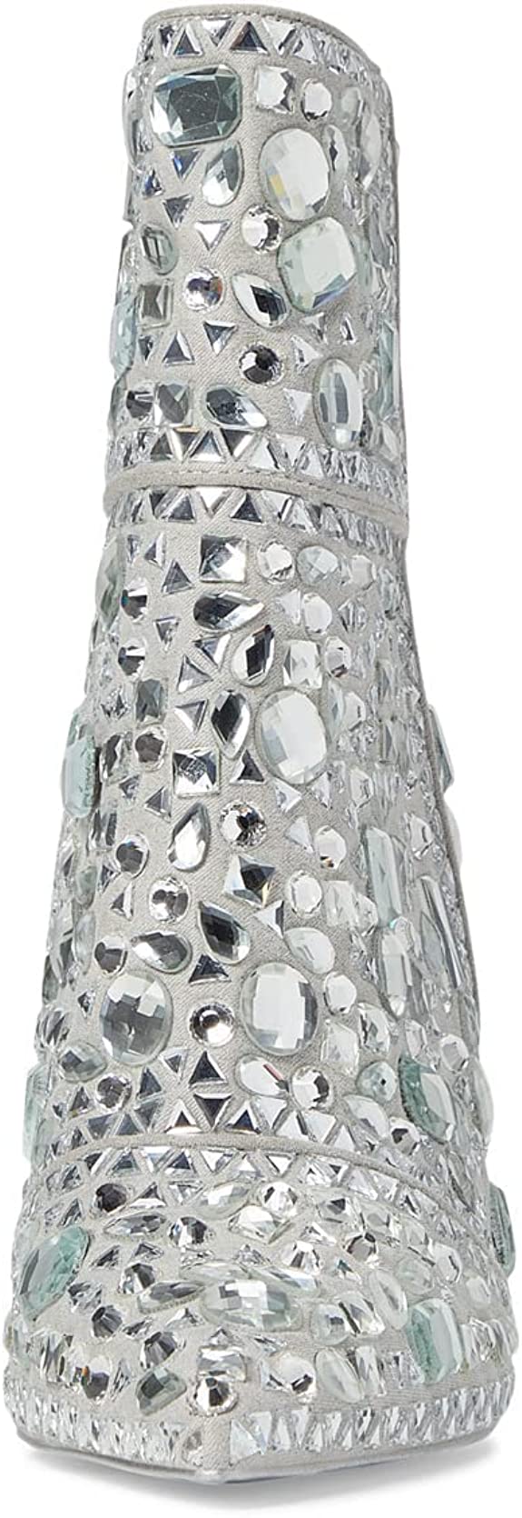 Steve Madden Vayle Feminino com Strass, Salto Carretel, Bico Fino, Botas de Cano Curto, Prateadas, Tamanho 7 M