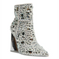 Steve Madden Vayle Feminino com Strass, Salto Carretel, Bico Fino, Botas de Cano Curto, Prateadas, Tamanho 7 M