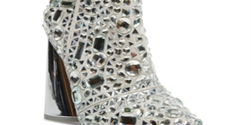 Steve Madden Vayle Feminino com Strass, Salto Carretel, Bico Fino, Botas de Cano Curto, Prateadas, Tamanho 7 M