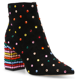 Botas femininas Betsey Johnson Kaydence com salto bloco, pretas, tamanho 7 M