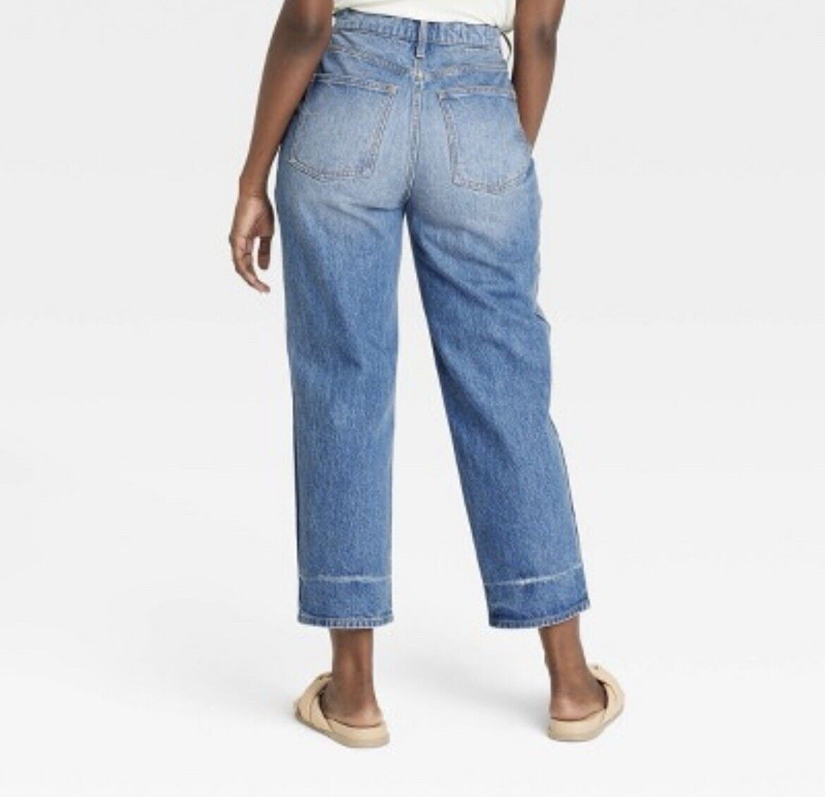 Calça jeans feminina vintage reta, cintura super alta, lavagem média, tamanho 12