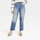 Calça jeans feminina vintage reta, cintura super alta, lavagem média, tamanho 12