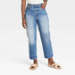 Calça jeans feminina vintage reta, cintura super alta, lavagem média, tamanho 4