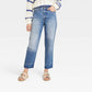 Calça jeans feminina vintage reta, cintura super alta, lavagem média, tamanho 4