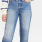 Calça jeans feminina vintage reta, cintura super alta, lavagem média, tamanho 10