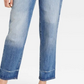 Calça jeans feminina vintage reta, cintura super alta, lavagem média, tamanho 10