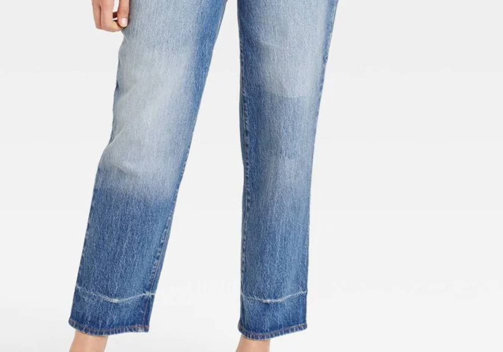 Calça jeans feminina vintage reta, cintura super alta, lavagem média, tamanho 10