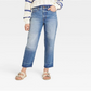 Calça jeans feminina vintage reta, cintura super alta, lavagem média, tamanho 10