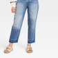 Calça jeans feminina vintage reta, cintura super alta, lavagem média, tamanho 10