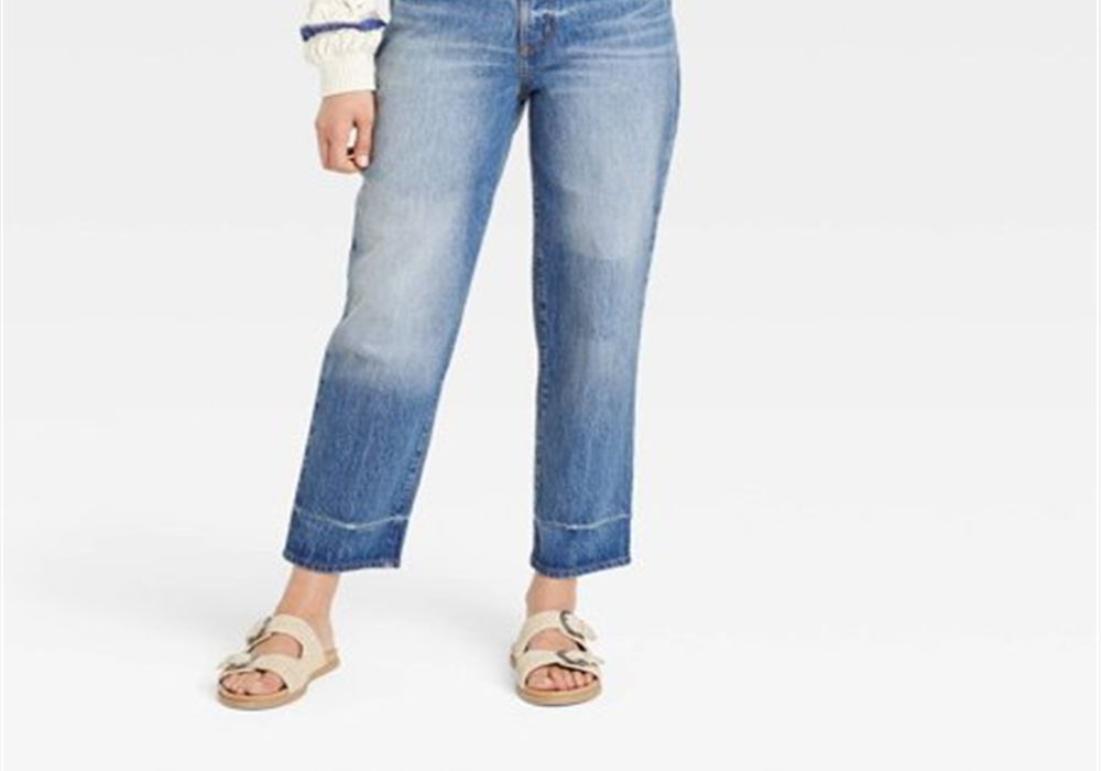 Calça jeans feminina vintage reta, cintura super alta, lavagem média, tamanho 10