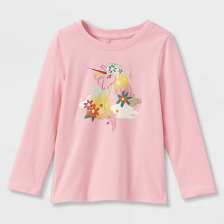 Camiseta estampada manga comprida Cat &amp; Jack para meninas, arco-íris, unicórnio, rosa, 5T