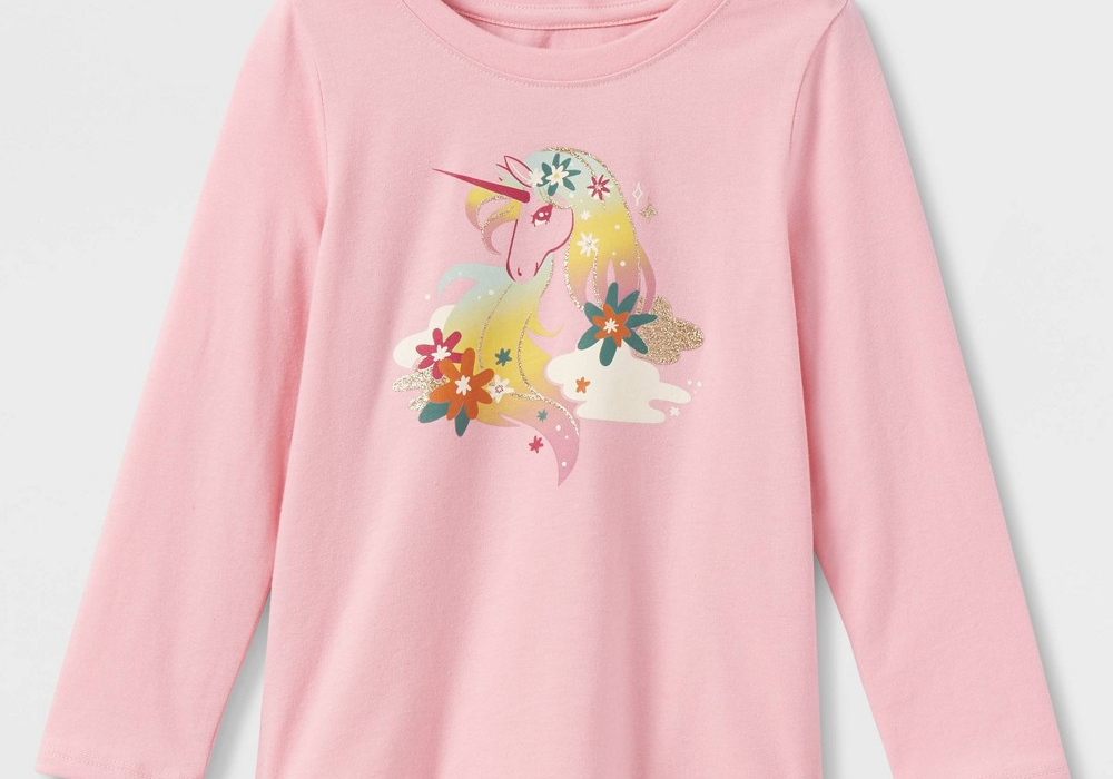 Camiseta estampada manga comprida Cat &amp; Jack para meninas, arco-íris, unicórnio, rosa, 5T