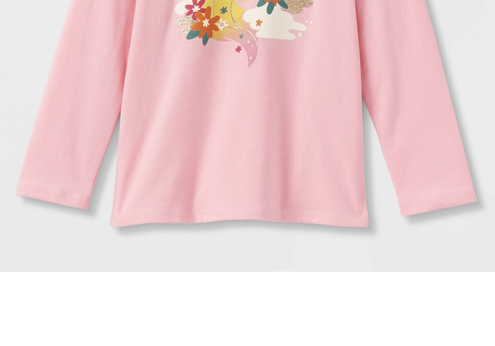 Camiseta estampada manga comprida Cat &amp; Jack para meninas, arco-íris, unicórnio, rosa, 5T