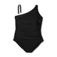Kona Sol Maiô Feminino Tummy Control Um Ombro Franzido Cobertura Total Preto Tamanho P